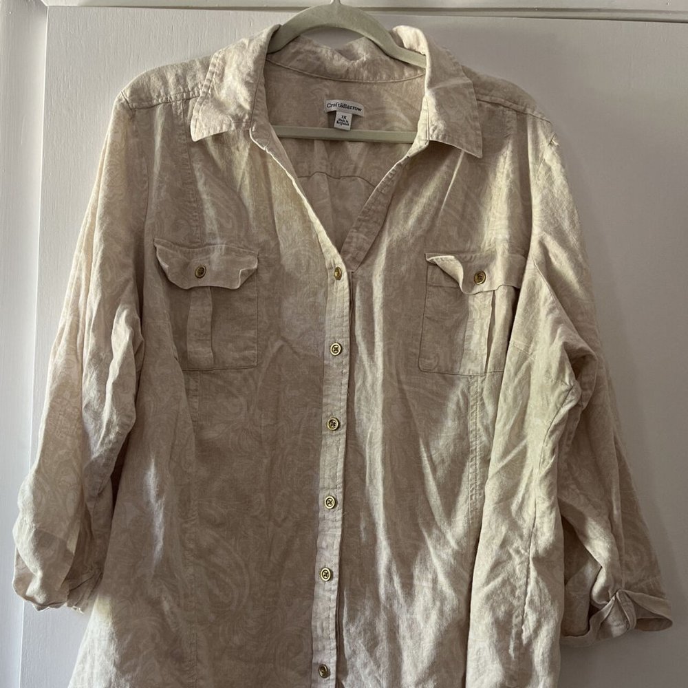 Croft & Barrow Linen Rayon Roll Sleeve Casual Beach Top Size 3X Soft Cottage